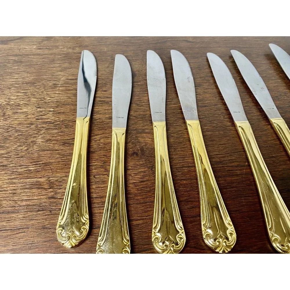 Hamptons Silversmiths 199 Gold‎ Tone Flatware Lot Of 40 Spoons Forks Knives